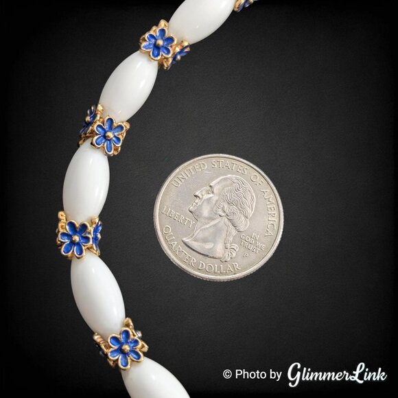 Vintage Crown Trifari Blue Enamel Floral Lucite Choker Necklace - Picture 8 of 9